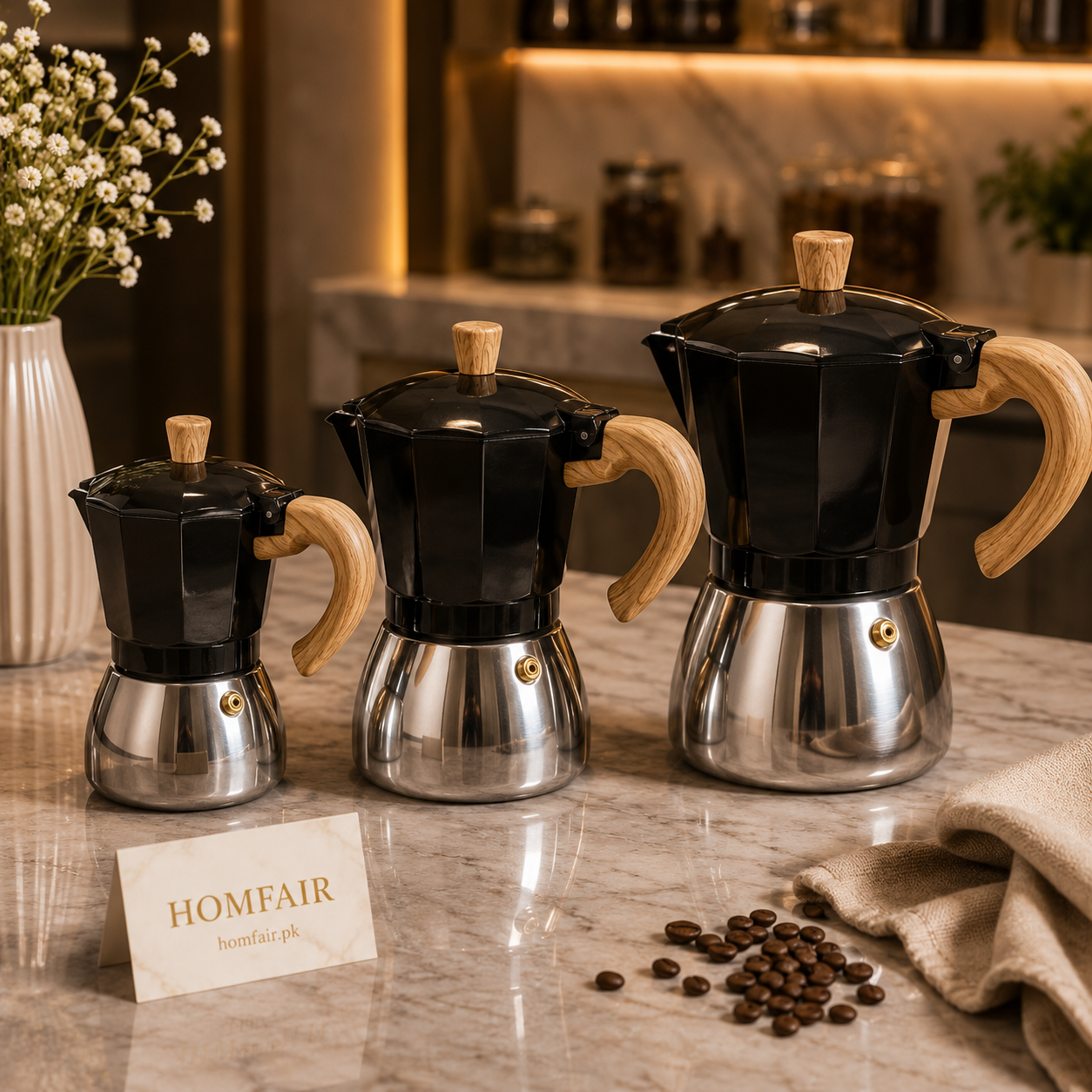 Luxury Wooden Handle Italian Moka Coffee Maker – Stovetop Espresso Pot