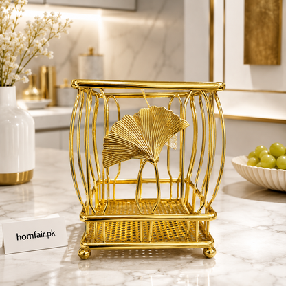Luxury Golden Cutlery Holder with Leaf Design