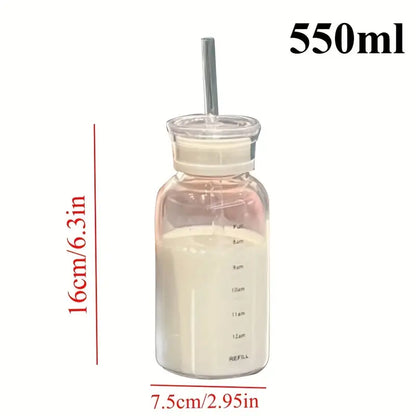 Transparent Glass Water Bottle with Straw Leakproof Drinkware