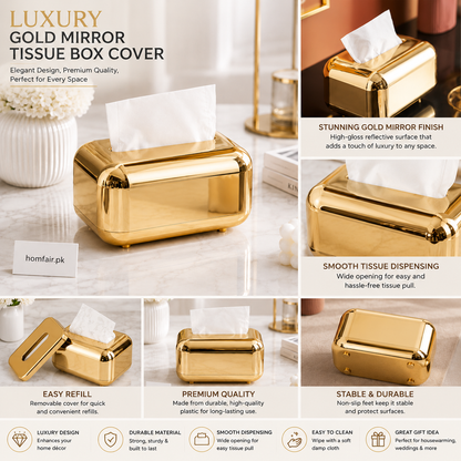 Luxury Gold Mirror Tissue Box Cover Decorative Tissue Holder