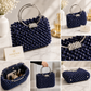 Luxury Handmade Navy Beaded Handbag | Elegant Women's Top Handle Party Bag