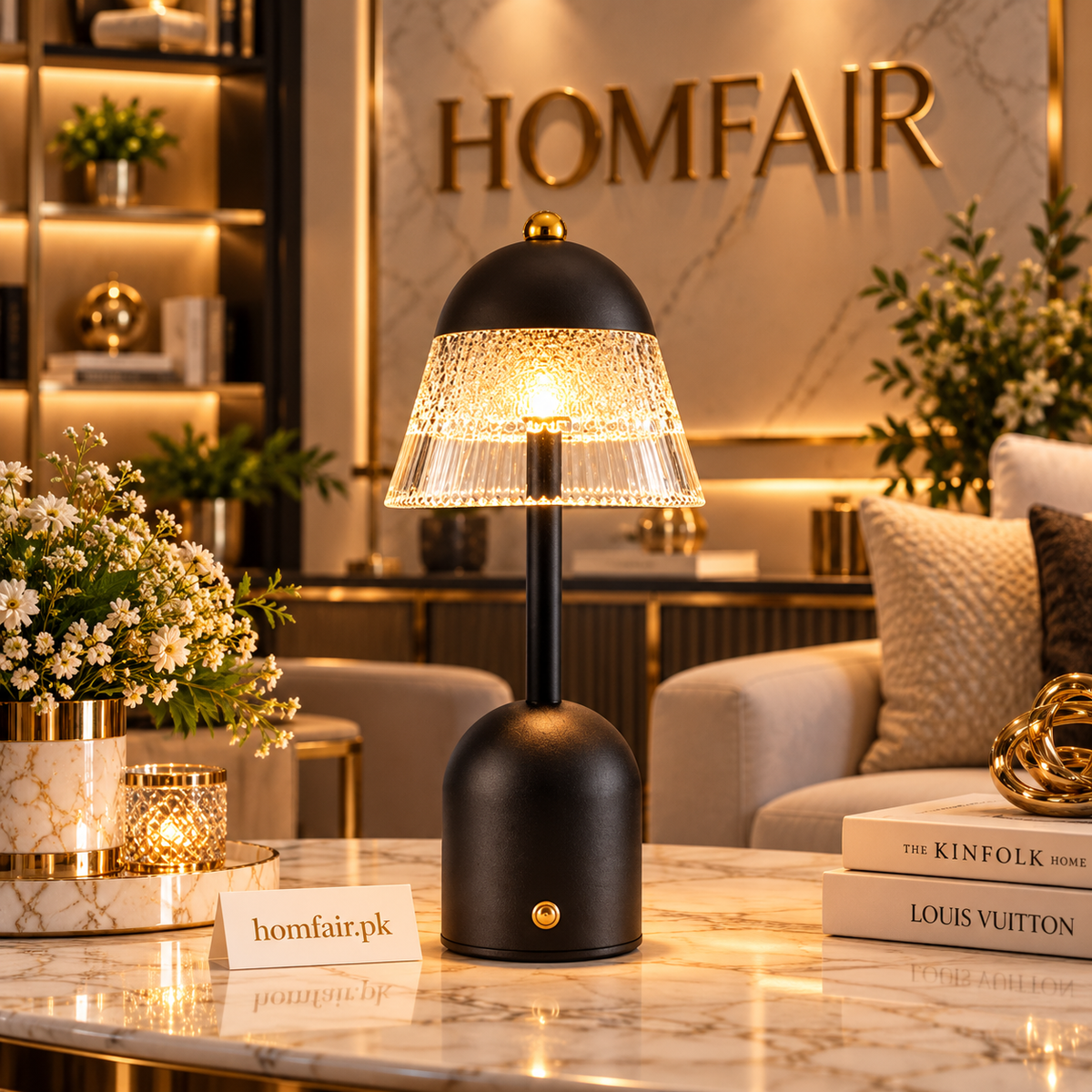Aurora Frost Glass LED Table Lamp – Black