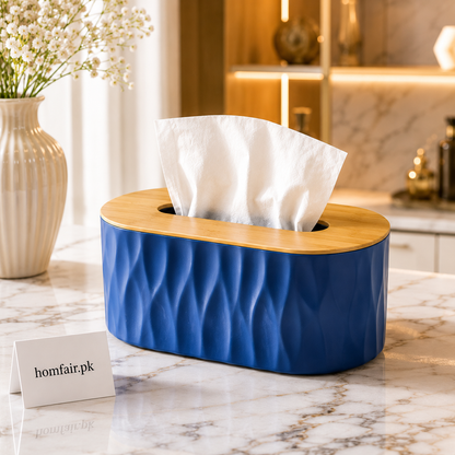 Modern Wavy Tissue Box Holder with Bamboo Lid