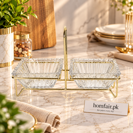 Danny Home Modern 2-Section Glass Snack Bowl – 250ml Elegant Premium Serving Dish for Everyday Entertaining