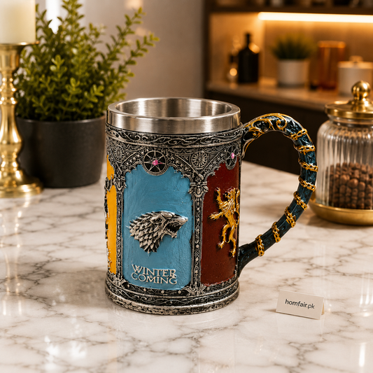 Medieval House Coffee Mug with Stainless Steel Rim