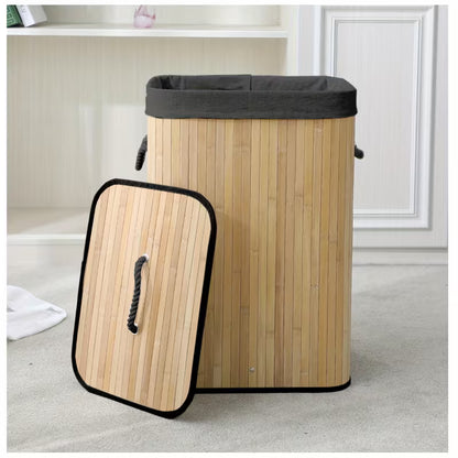 Luxury Foldable Bamboo Laundry Hamper with Lid
