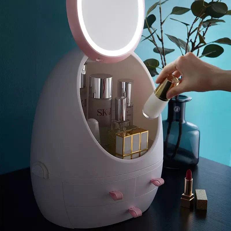 Oval Mirror Cosmetic Organizer with LED Lighted Storage & Makeup Mirror