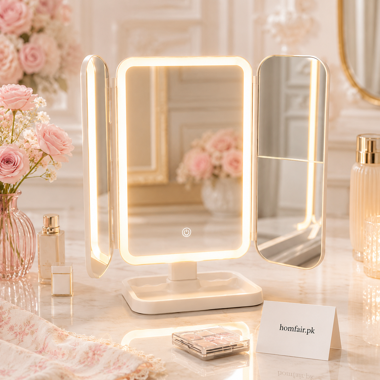 Foldable Dressing LED Makeup Mirror 3-Panel Vanity Mirror