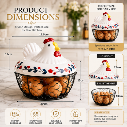 Chicken Egg Basket with Wire Mesh Storage