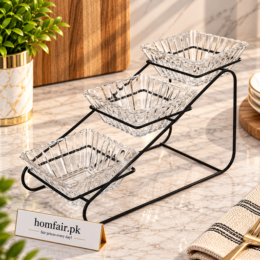 Danny Home Elegant 3-Tier Glass Snack Bowl – 250ml Premium Multi-Level Serving Dish for Gatherings