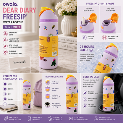 Owala Dear Diary Insulated Water Bottle – 24oz