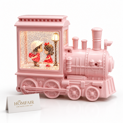 Pink Couple Snow Globe Train with LED Light – Romantic Gift Decoration