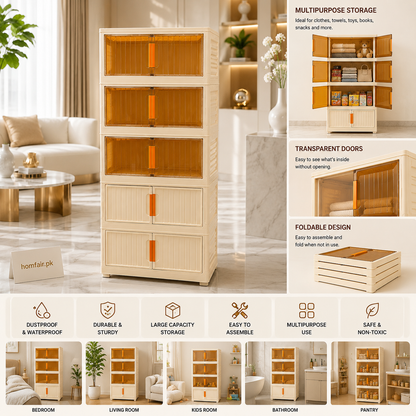 Premium Foldable Multipurpose Dustproof Storage Wardrobe with Transparent Doors