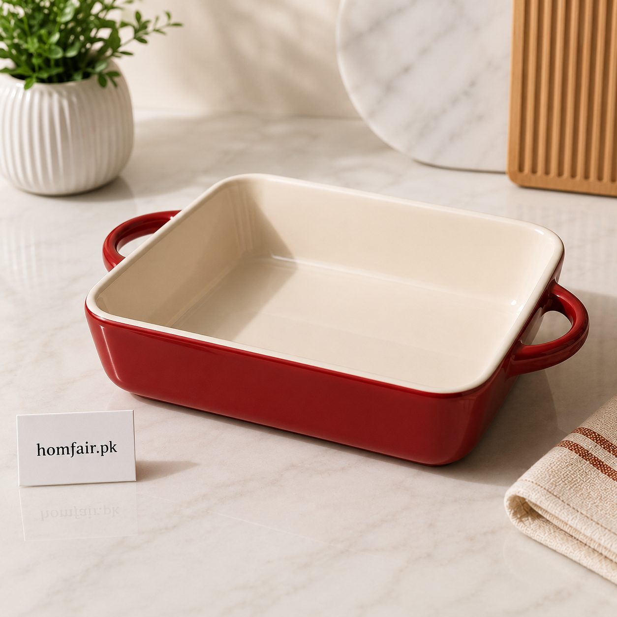 Danny Home 15" Red Porcelain Bakeware Serving Dish