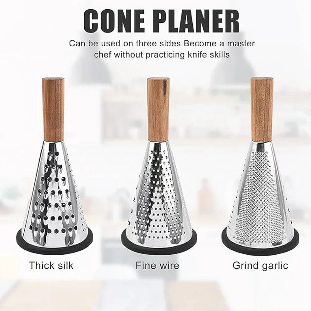 Limon Stainless Steel 3-Sided Grater with Wooden Handle
