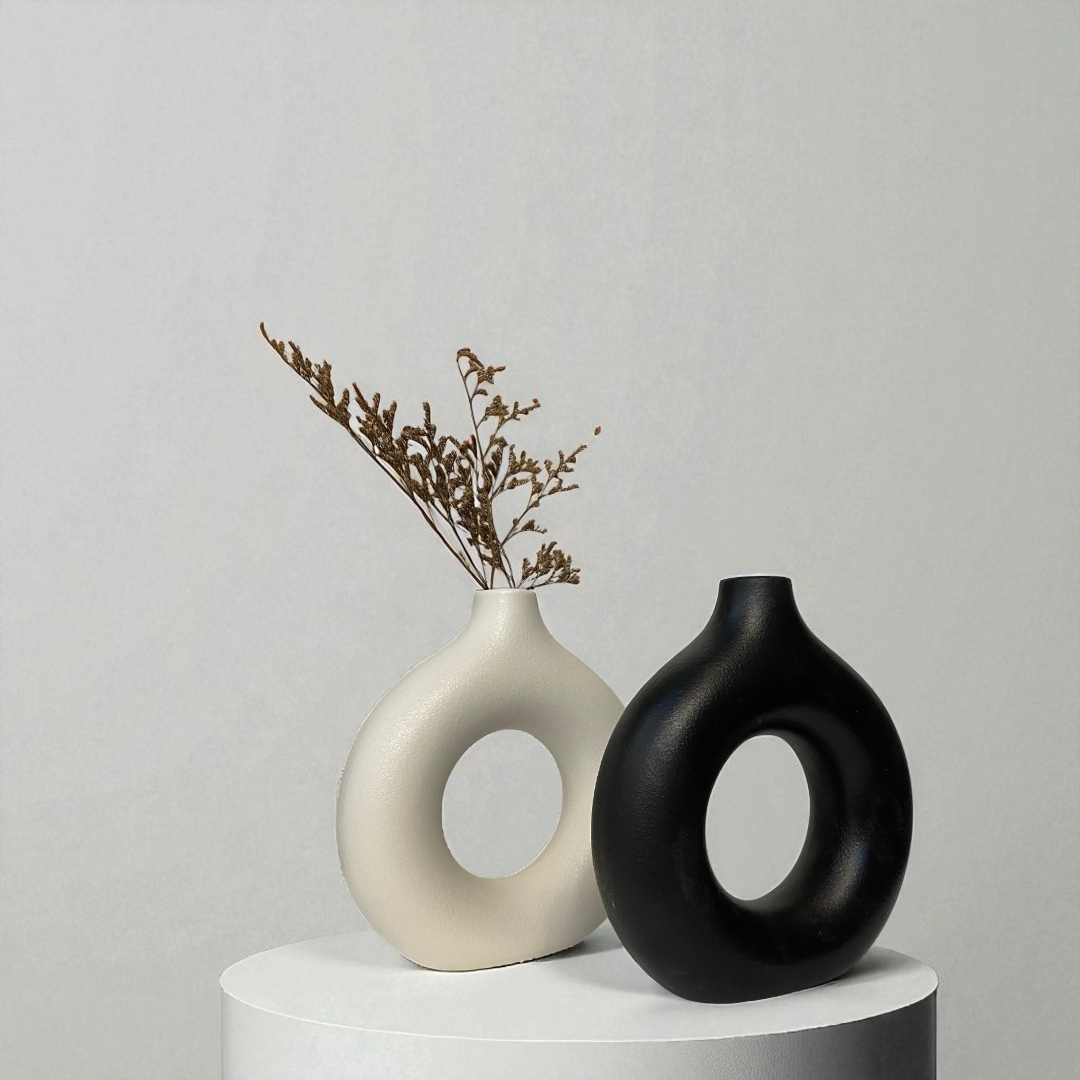 Oval Ceramic Modern Donut Vases Minimalist Decorative Flower Vase