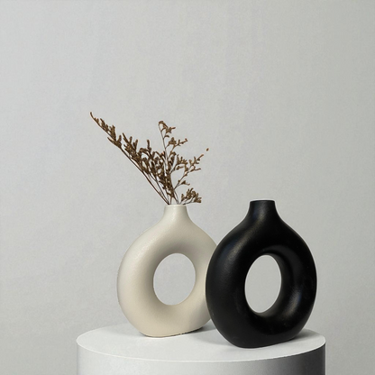 Oval Ceramic Modern Donut Vases Minimalist Decorative Flower Vase