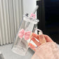 Square Glass Tumbler with Double Bows & Straw Elegant Drinkware