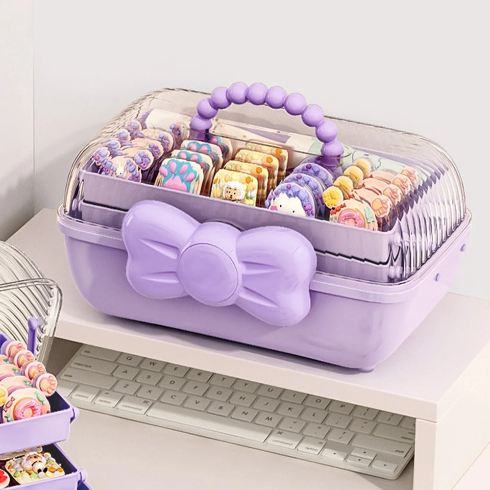 3-Tier Fold-Out Hair Accessory Organizer Box with Handle
