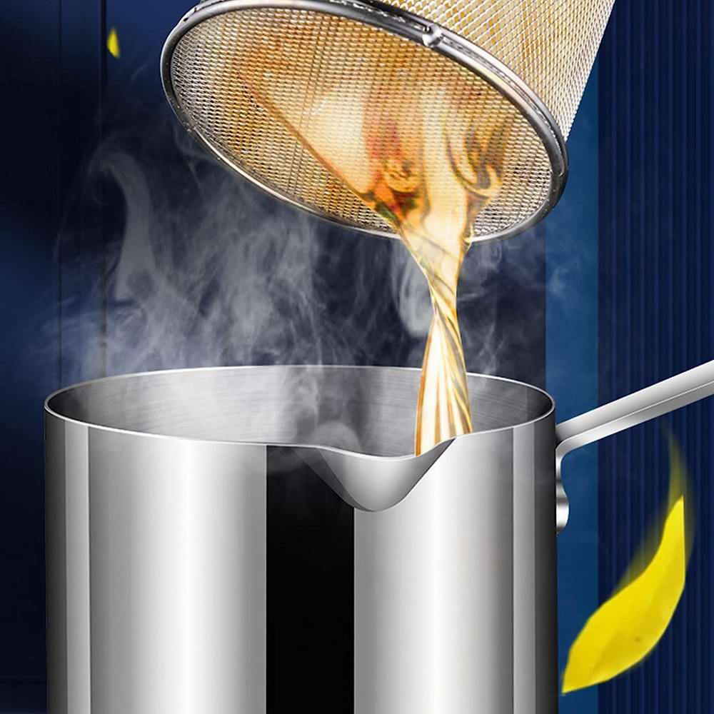 Stainless Steel Deep Fryer with Strainer and Detachable Handle for Easy Cooking
