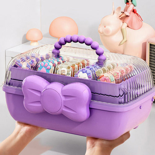 3-Tier Fold-Out Hair Accessory Organizer Box with Handle