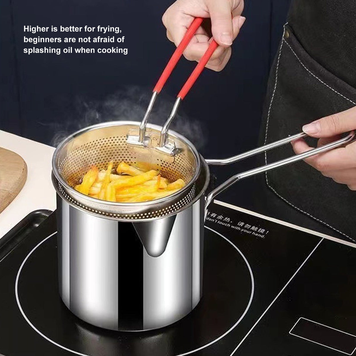 Stainless Steel Deep Fryer with Strainer and Detachable Handle for Easy Cooking