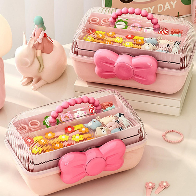 3-Tier Fold-Out Hair Accessory Organizer Box with Handle