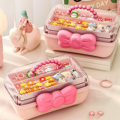 3-Tier Fold-Out Hair Accessory Organizer Box with Handle