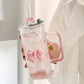 Square Glass Tumbler with Double Bows & Straw Elegant Drinkware