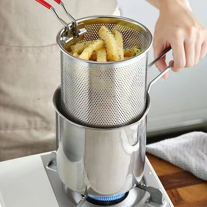 Stainless Steel Deep Fryer with Strainer and Detachable Handle for Easy Cooking
