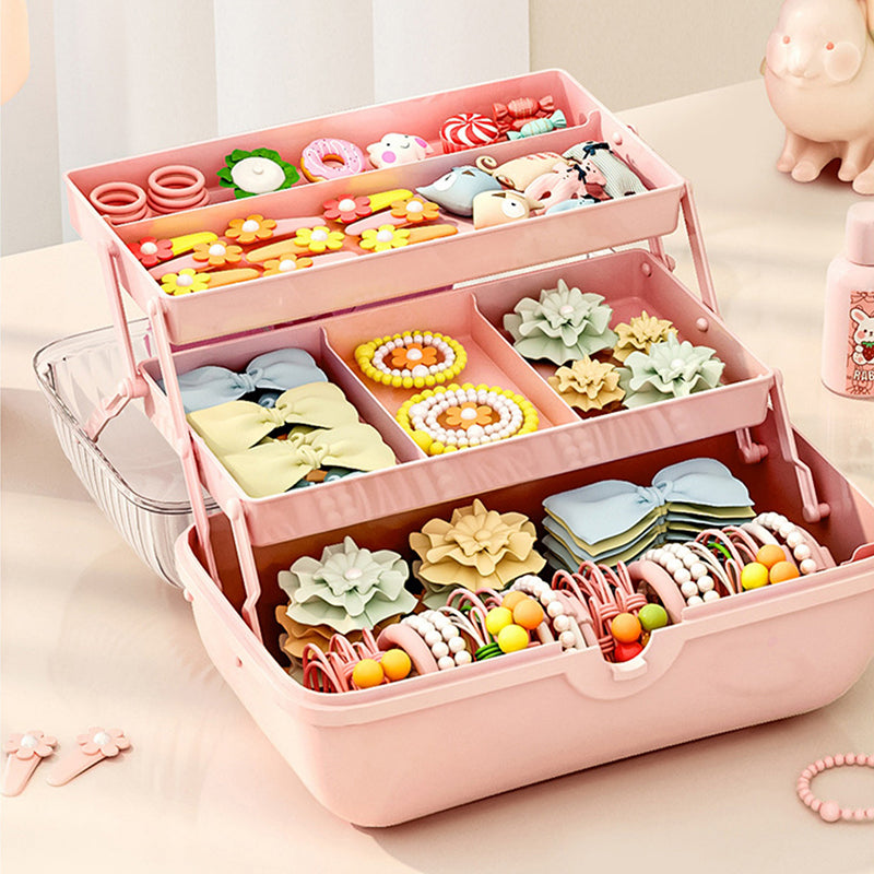3-Tier Fold-Out Hair Accessory Organizer Box with Handle