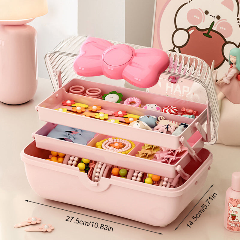3-Tier Fold-Out Hair Accessory Organizer Box with Handle