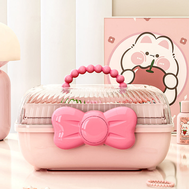 3-Tier Fold-Out Hair Accessory Organizer Box with Handle
