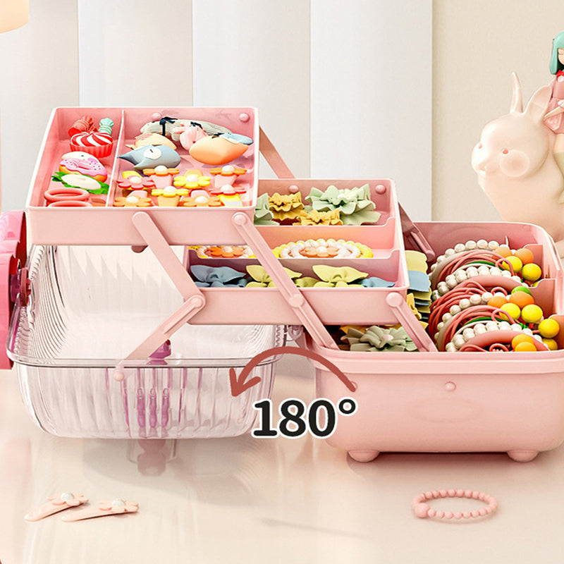 3-Tier Fold-Out Hair Accessory Organizer Box with Handle