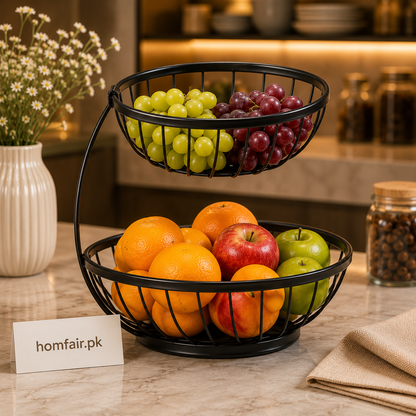 2-Tier Metal Fruit & Vegetable Basket – Modern Countertop Storage Stand