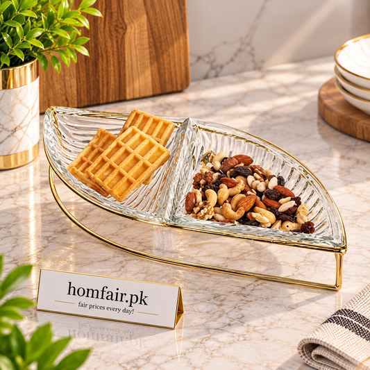 Danny Home Premium 2-Section Glass Snack Bowl – Elegant Multi-Serving Dish for Stylish Dining