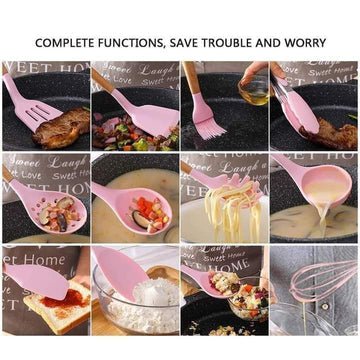 12-Piece Silicone Cooking Utensil Set with Wooden Handles for Everyday Use
