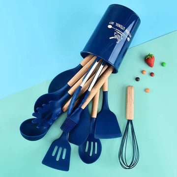 12-Piece Silicone Cooking Utensil Set with Wooden Handles for Everyday Use