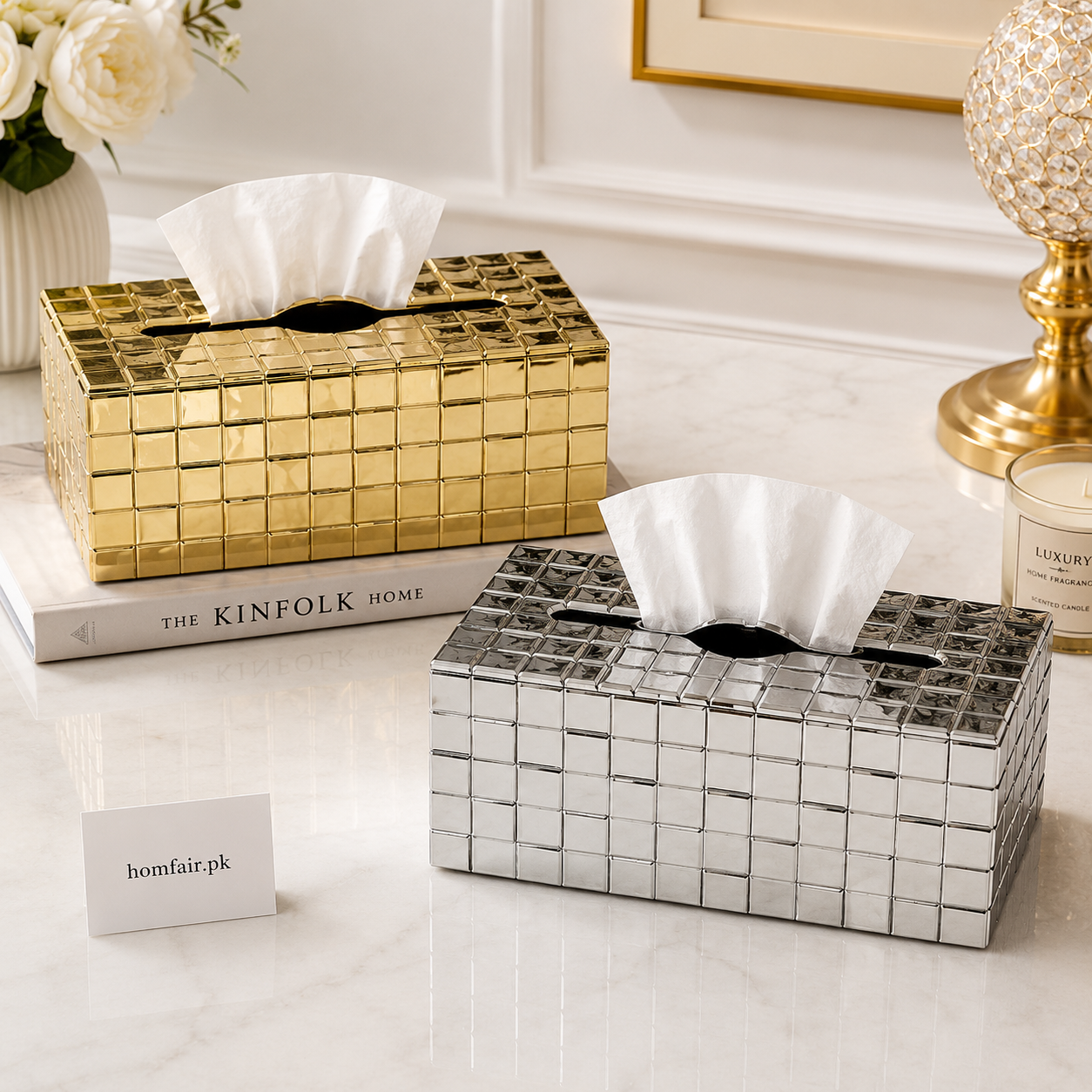 Premium Plastic Check Tissue Box Luxury Decorative Tissue Holder