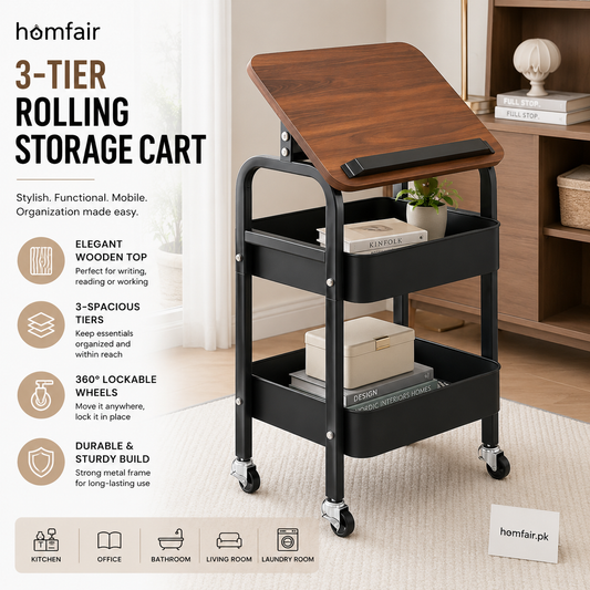 Luxury Rolling Sofa Side Table with Flip-Top Laptop Desk & 2-Tier Storage Cart on Wheels