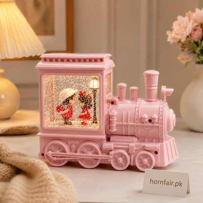 Pink Couple Snow Globe Train with LED Light – Romantic Gift Decoration