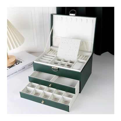 Luxury Multi-Layer Jewelry Organizer Box with Mirror & Drawers