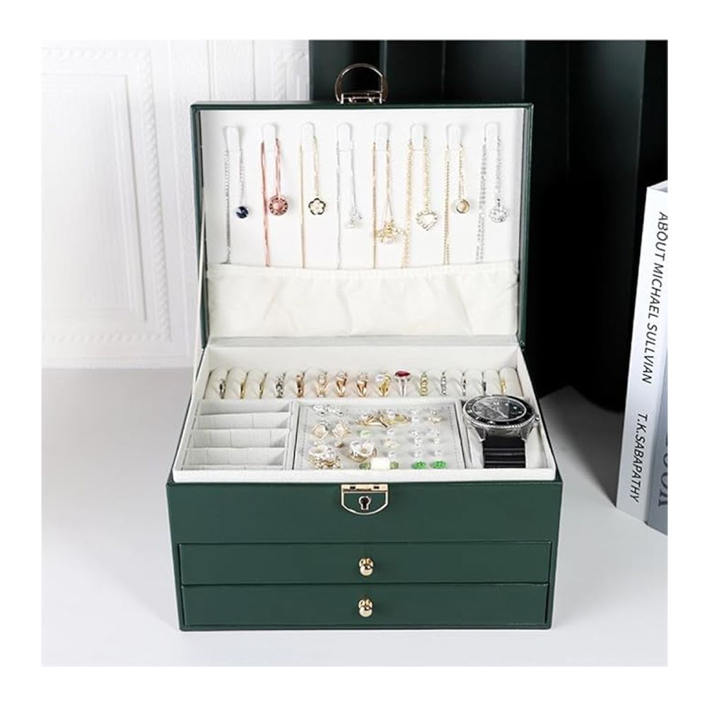 Luxury Multi-Layer Jewelry Organizer Box with Mirror & Drawers