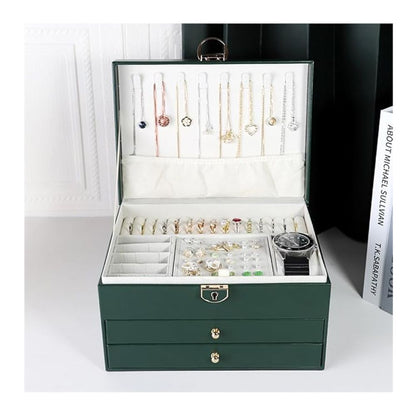 Luxury Multi-Layer Jewelry Organizer Box with Mirror & Drawers