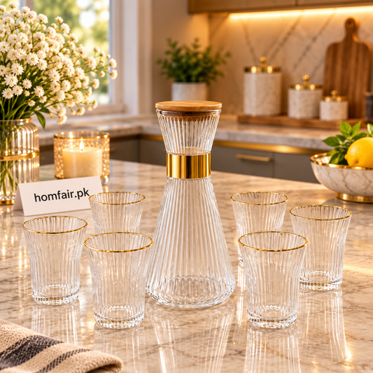Aura Prism 7-Piece Diamond-Facet Glass Carafe & Tumbler Set