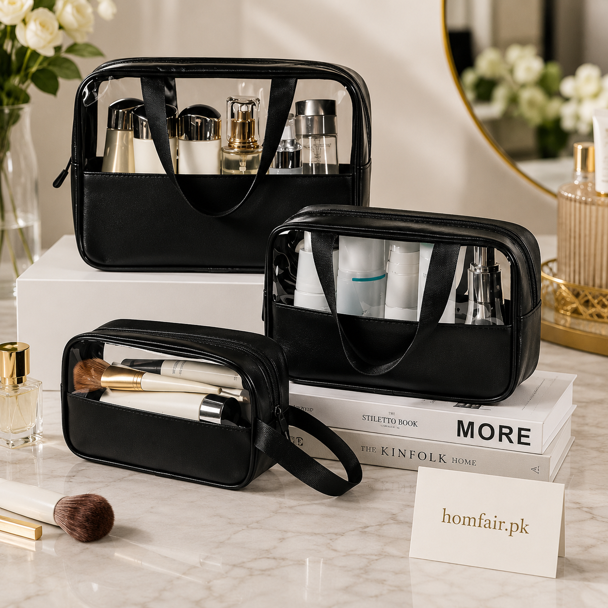 Luxury 3-Piece Transparent Travel Cosmetic Organizer Bag Set