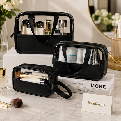 Luxury 3-Piece Transparent Travel Cosmetic Organizer Bag Set