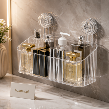Wall-Mounted Acrylic Bathroom Organizer Shelf with Strong Suction Cups