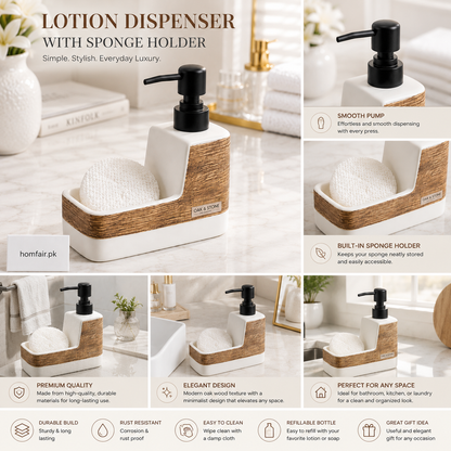 Luxury Soap Dispenser with Sponge Holder Bathroom & Kitchen Sink Organizer