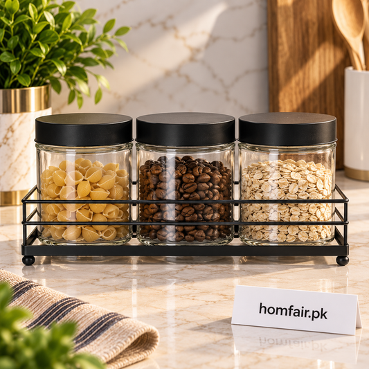 Danny Home Modern 3-Piece Glass Canister Set – 720ml Stylish Premium Pantry Storage for Everyday Use